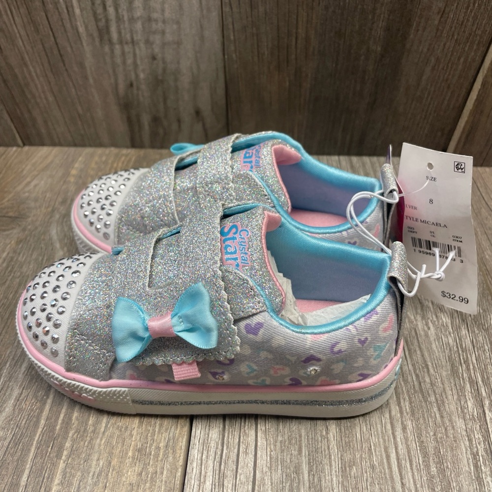 Sport by Skechers Lights Crystal Stars Sparkle Silver Blue Pink Girls Size 8 - Picture 6 of 15